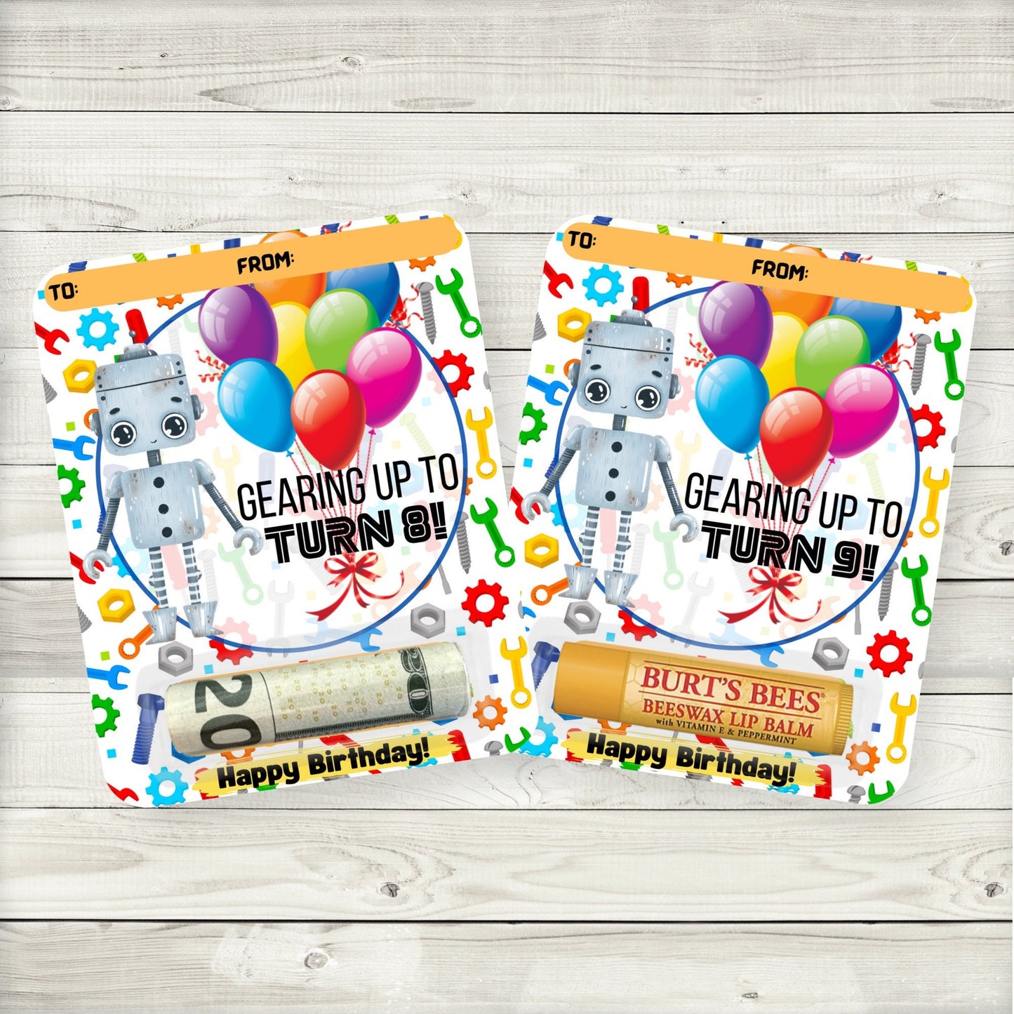 robot birthday money card holders|lip balm party favors