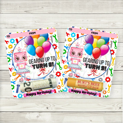 Pink Robot Birthday Money Card Holders|Robot Party Lip Balm Party Favors