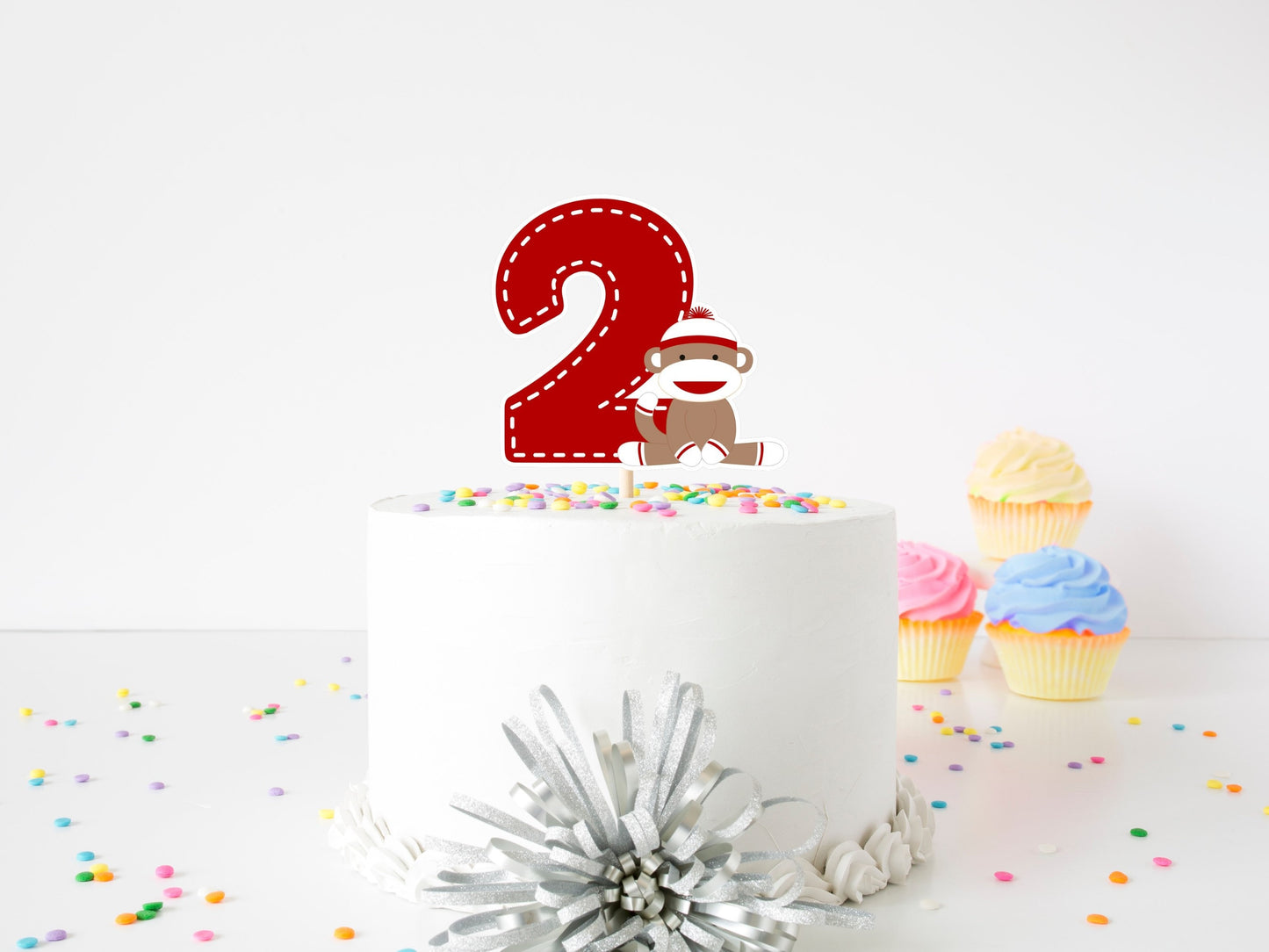 sock monkey birthday cake topper|second birthday monkey party