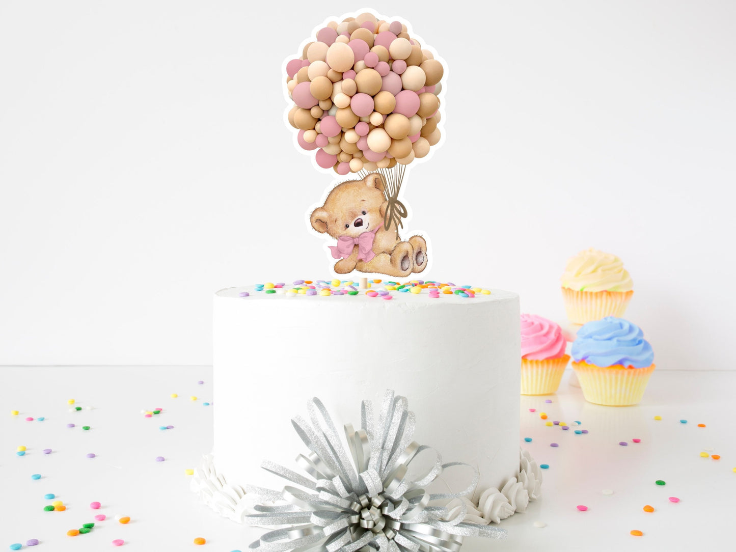 oh baby we can bearly wait cake topper pink and tan|bear baby shower|bear birthday party|bear party theme