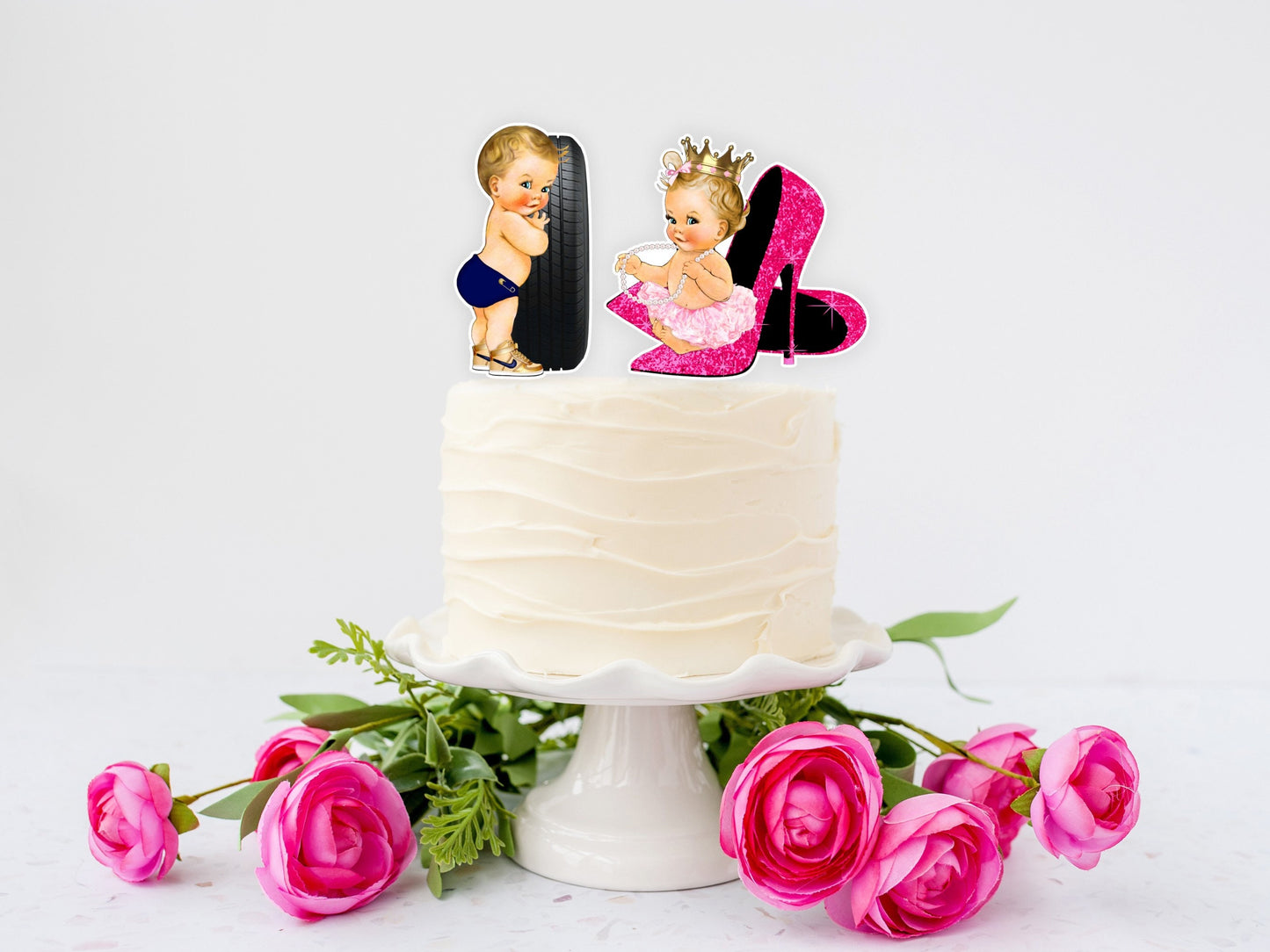 heels or wheels cake topper|he or she what will it be cake topper|gender reveal cake toppertwin cake topper|style hwwp-1