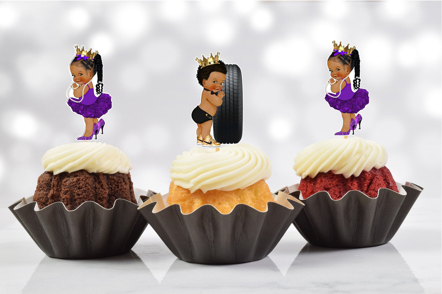 wheels or heels cupcake toppers purple (set of 12)