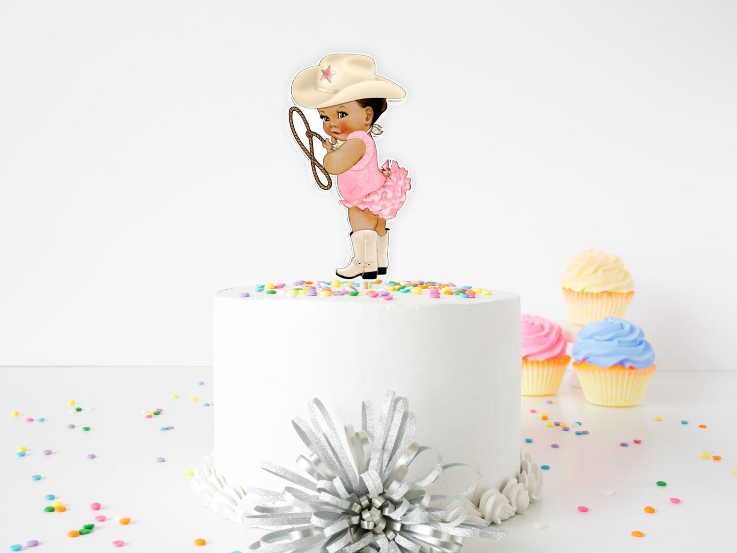 cowgirl cake topper|cowgirl birthday theme|cowgirl baby shower theme|rodeo cake topper|western cowgirl rodeo theme|brunette tan cowgirl pink