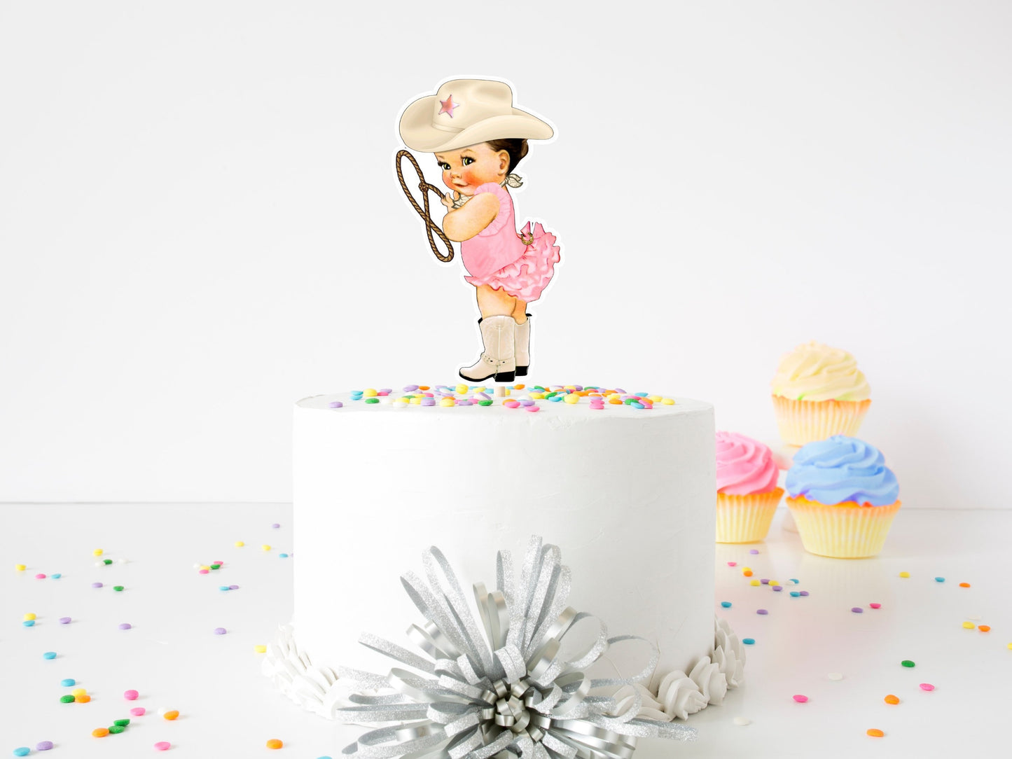 cowgirl cake topper|cowgirl birthday theme|cowgirl baby shower theme|rodeo cake topper|western cowgirl rodeo theme|brunette cowgirl pink