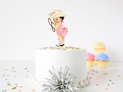 Cowgirl Cake Topper|CowGirl Birthday Theme|Cowgirl Baby Shower Theme|Rodeo Cake Topper|Western Cowgirl Rodeo Theme|Brunette Cowgirl Pink