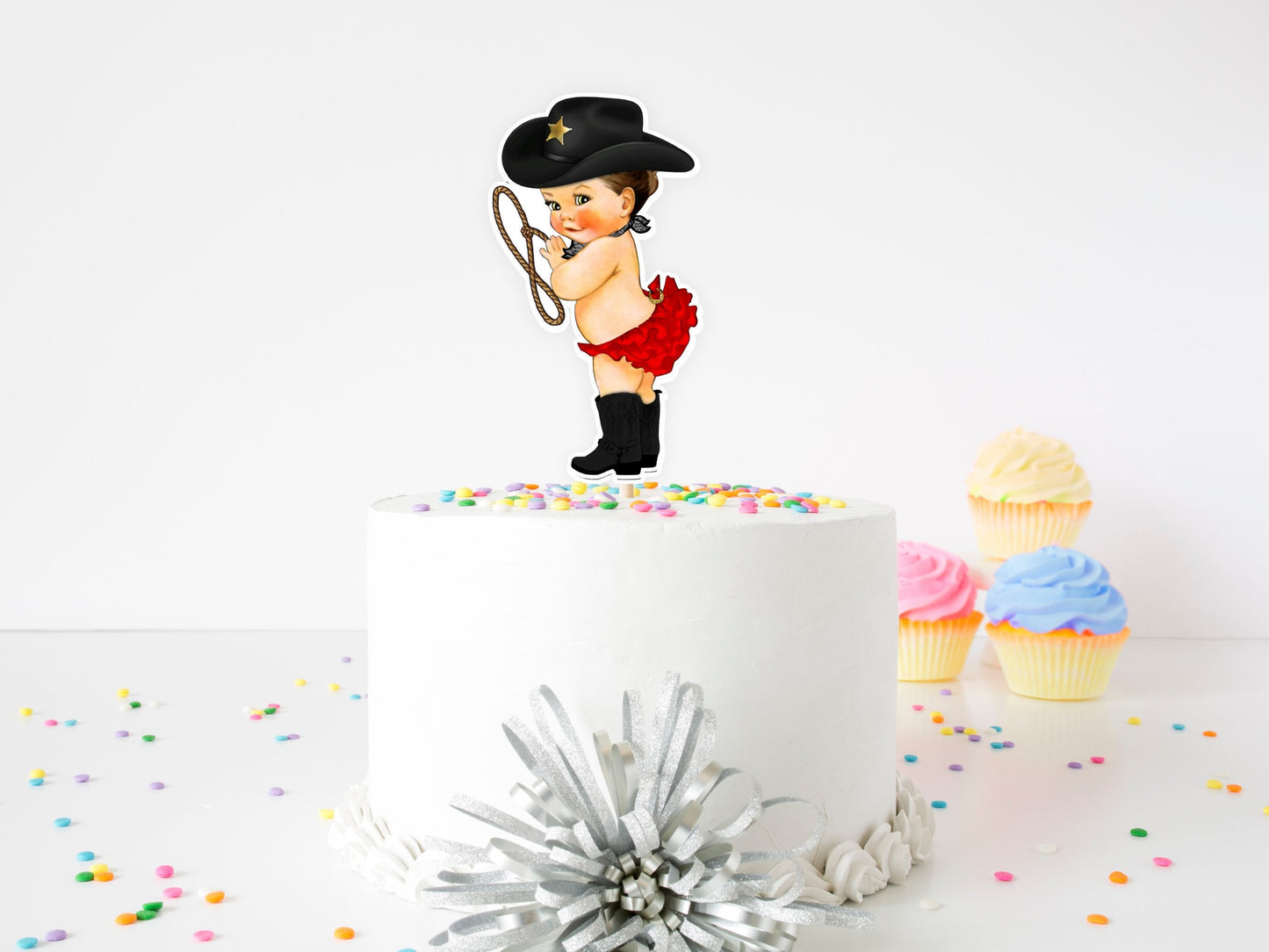 cowgirl cake topper|cowgirl birthday theme|cowgirl baby shower theme|rodeo cake topper|western cowgirl rodeo theme|brunette cowgirl red btm