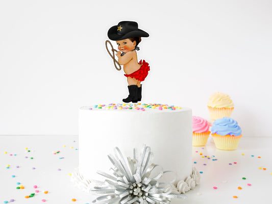 Cowgirl Cake Topper|CowGirl Birthday Theme|Cowgirl Baby Shower Theme|Rodeo Cake Topper|Western Cowgirl Rodeo Theme|Brunette Tan Cowgirl Red