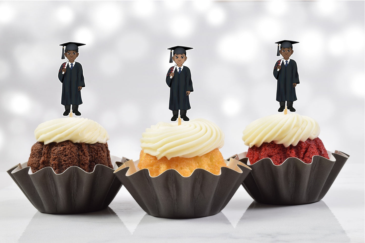 cute african american male graduation party cupcake toppers (set of 12)