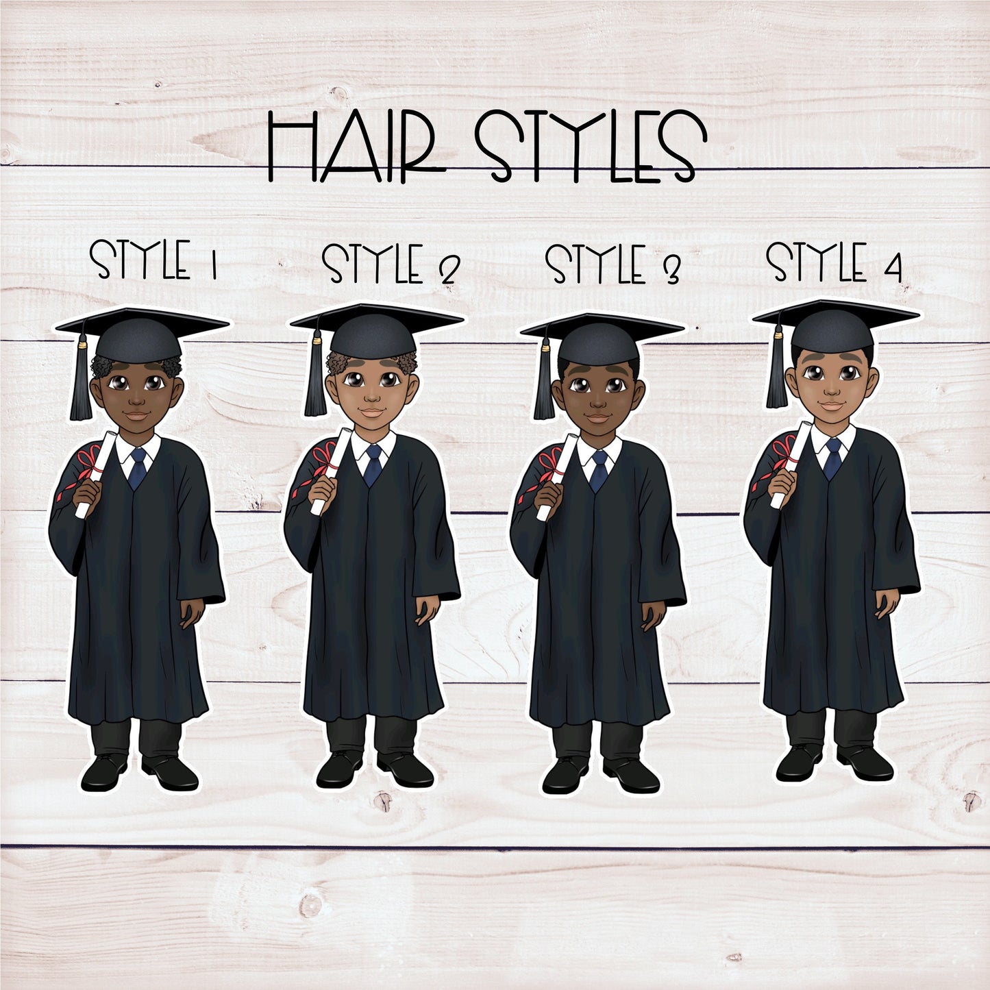 cute african american male graduation party cupcake toppers (set of 12)