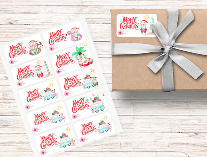 Tropical Christmas Gift Tag Stickers | Hawaiian Christmas Gift Stickers | Christmas in Hawaii | Mele Kalikimaka | 3” x 1.7” Sheet of 10