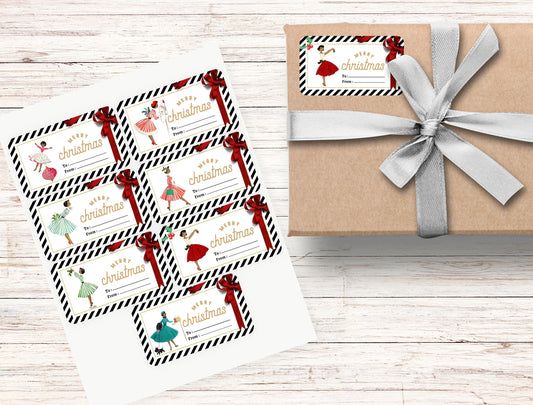 Retro African American Christmas Tag Stickers | Cute Christmas Gift Stickers | Retro Gift Stickers | Present Stickers | 3” x 1.7” Sheet of 7