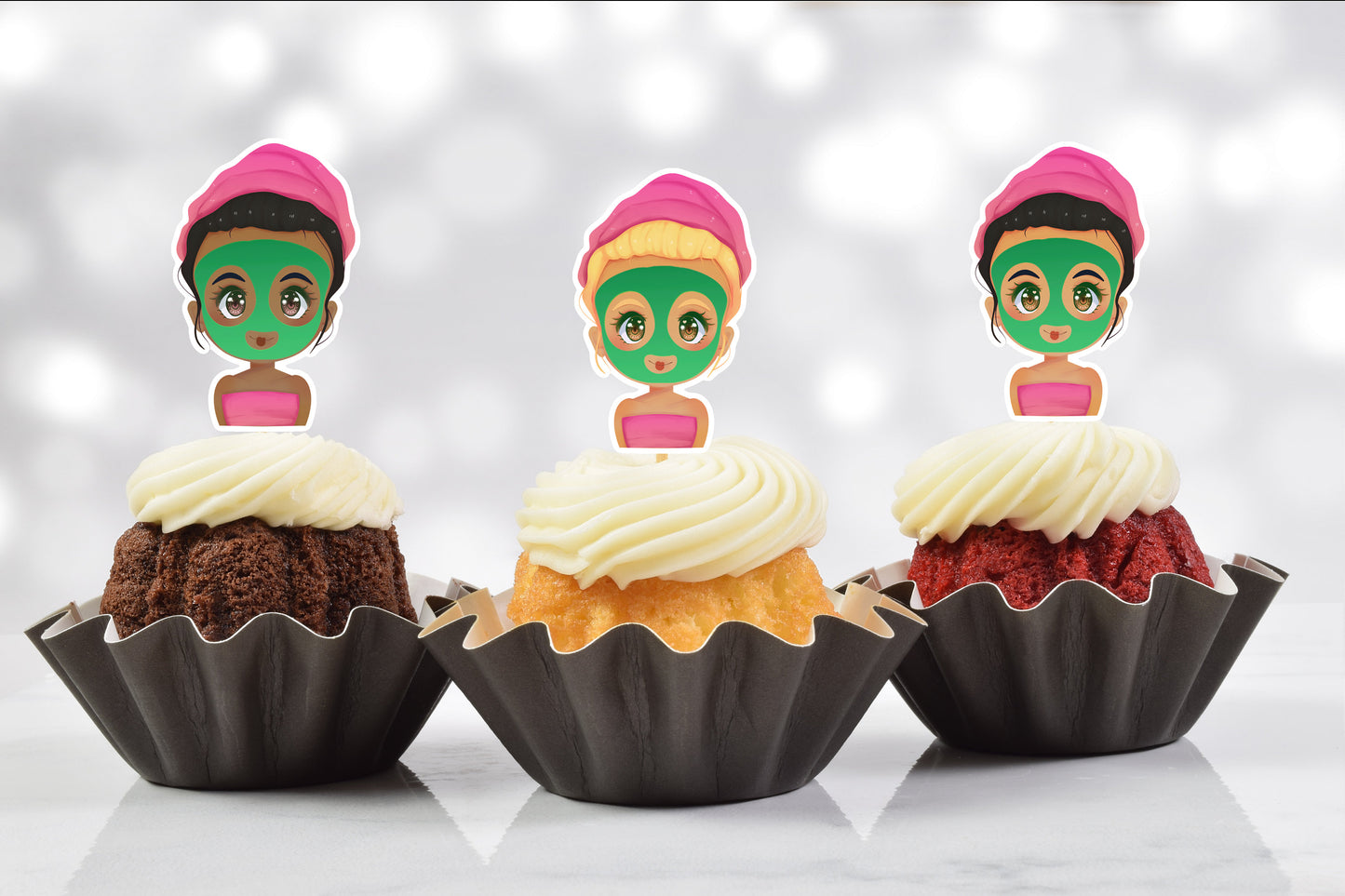 pamper spa party mask cupcake toppers (set of 12)