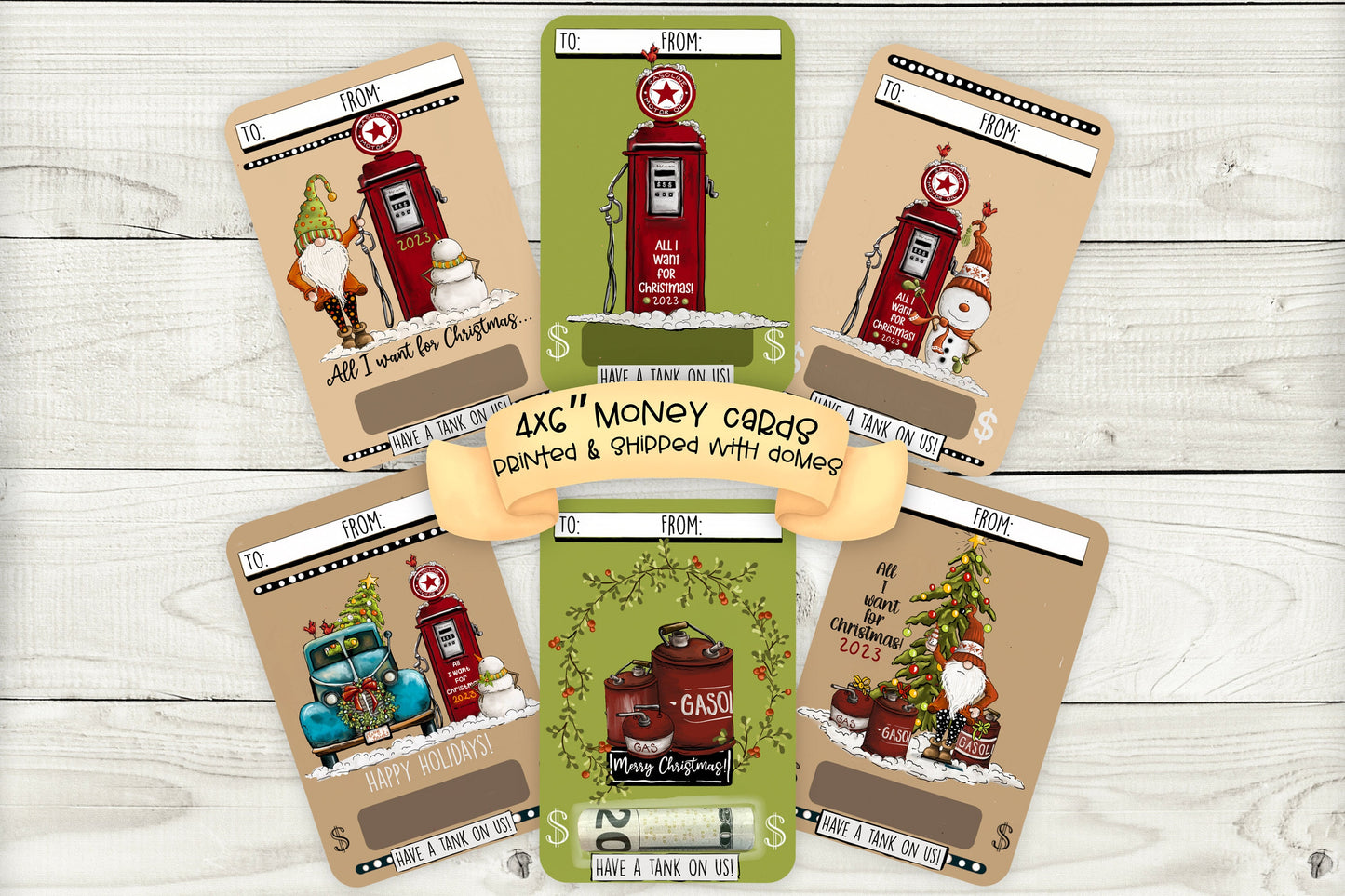 retro vintage christmas gas money cash card holders, santa money card, money gift idea, gas money gift, stocking stuffer, money card holder