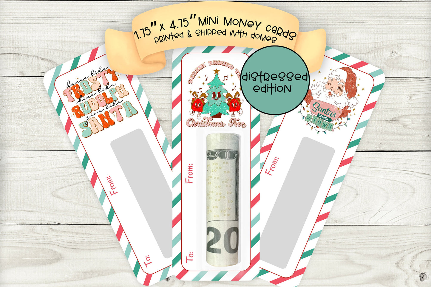 mini money cards | retro christmas cash holder edition 2 distressed