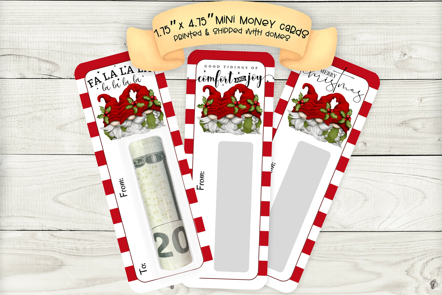 mini money cards | christmas cash money hilder| cute holly gnome gonks