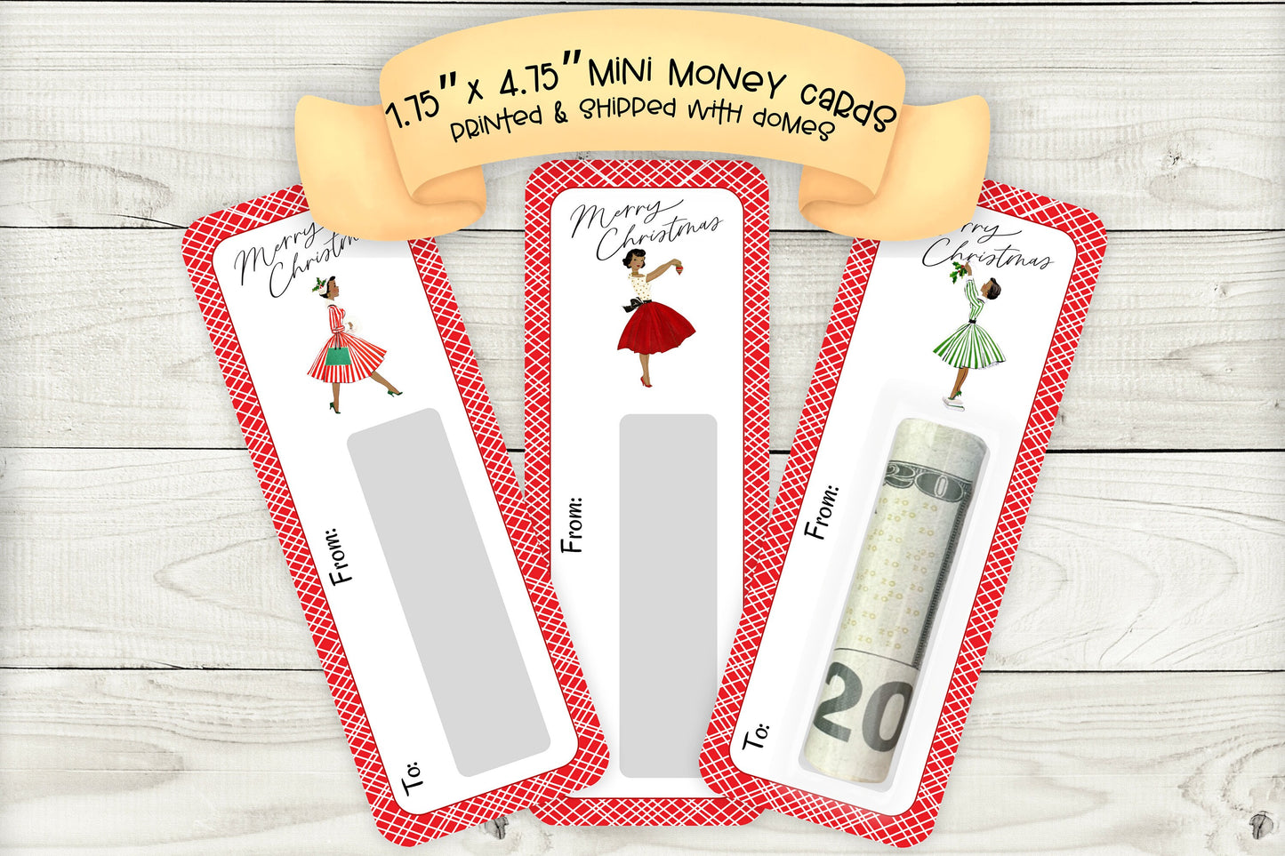 mini money cards | retro mid century christmas cash holder african american set 2