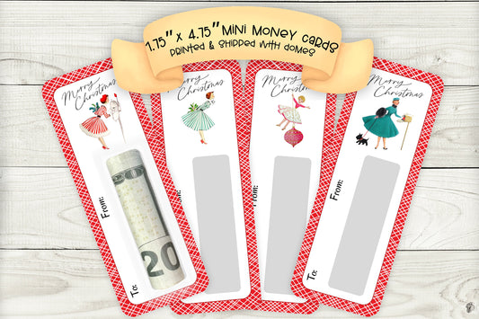 Mini Money Cards | Retro Mid Century Christmas Cash Holder Caucasian Set 1