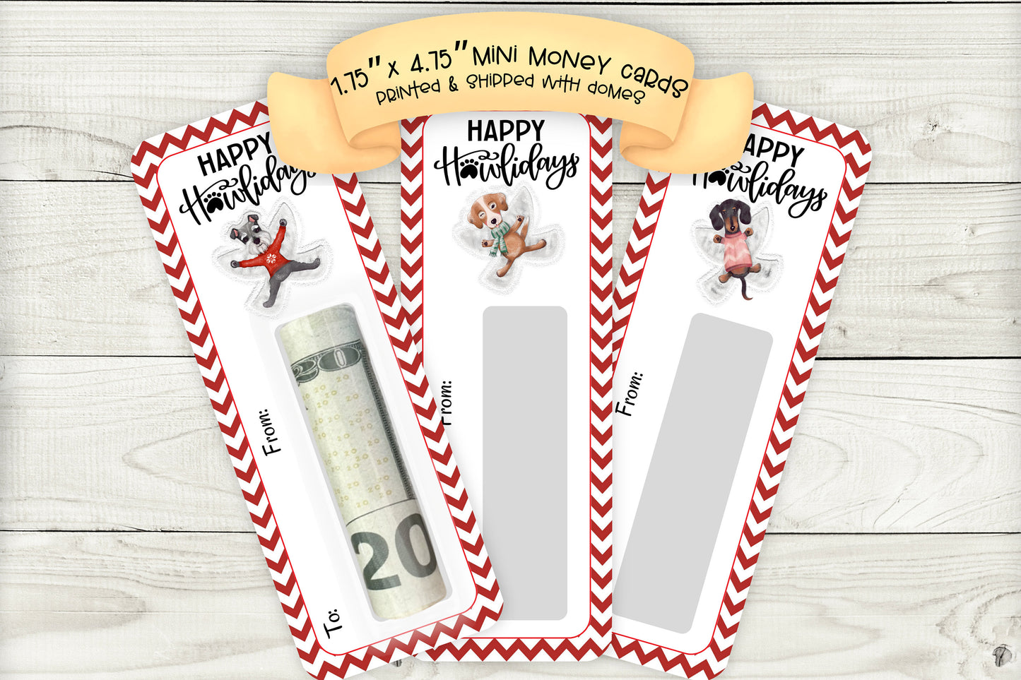 mini money cards | happy howlidays | dog snow angels