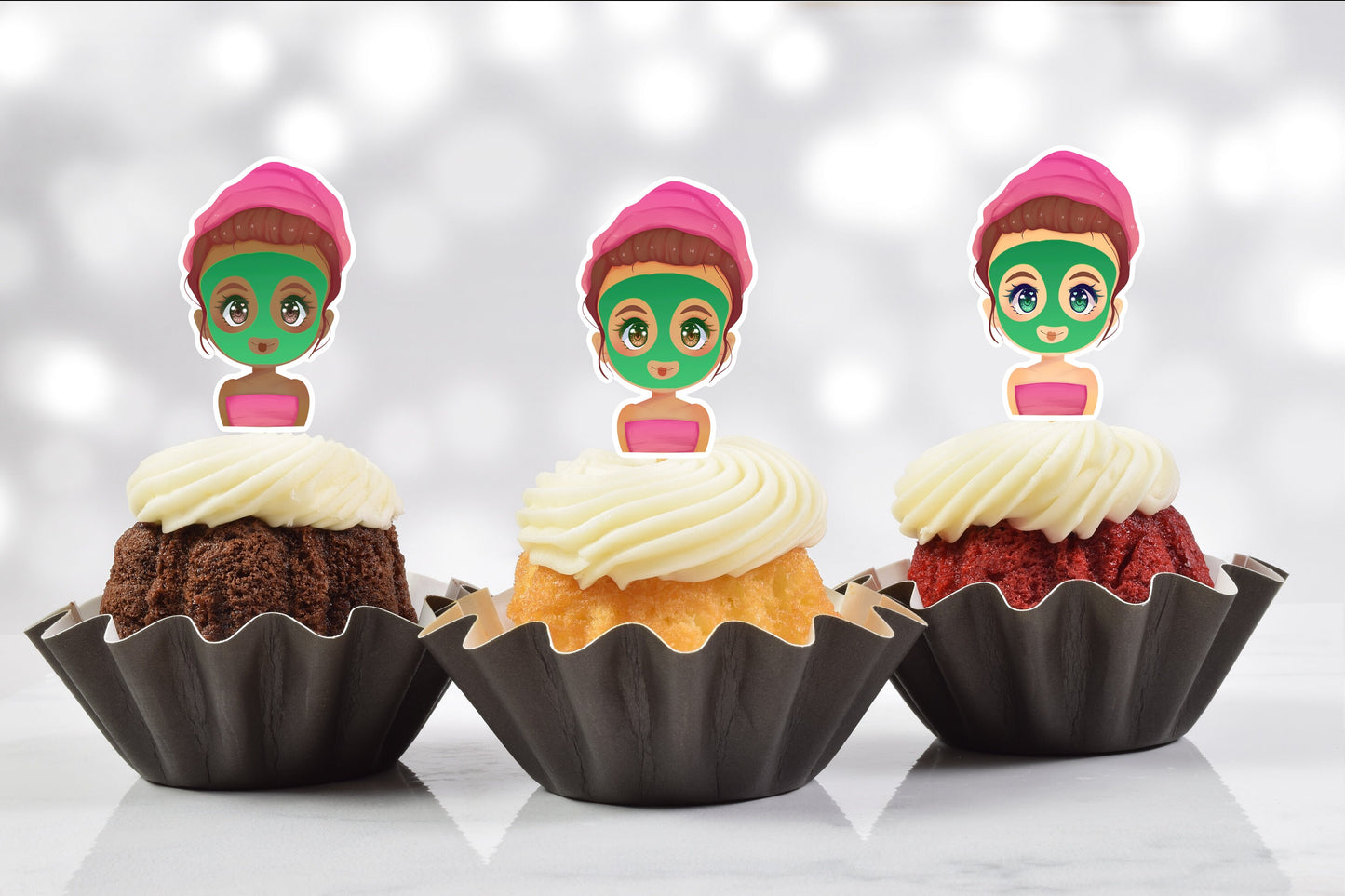 pamper spa party mask cupcake toppers (set of 12)