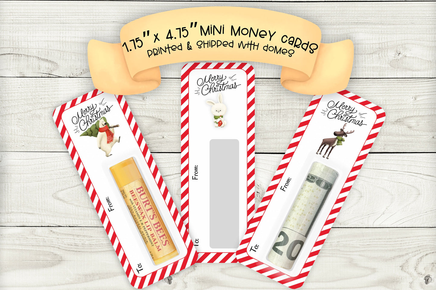 mini christmas cash money card holders | lip balm party holders | polar bear rabbit moose edition