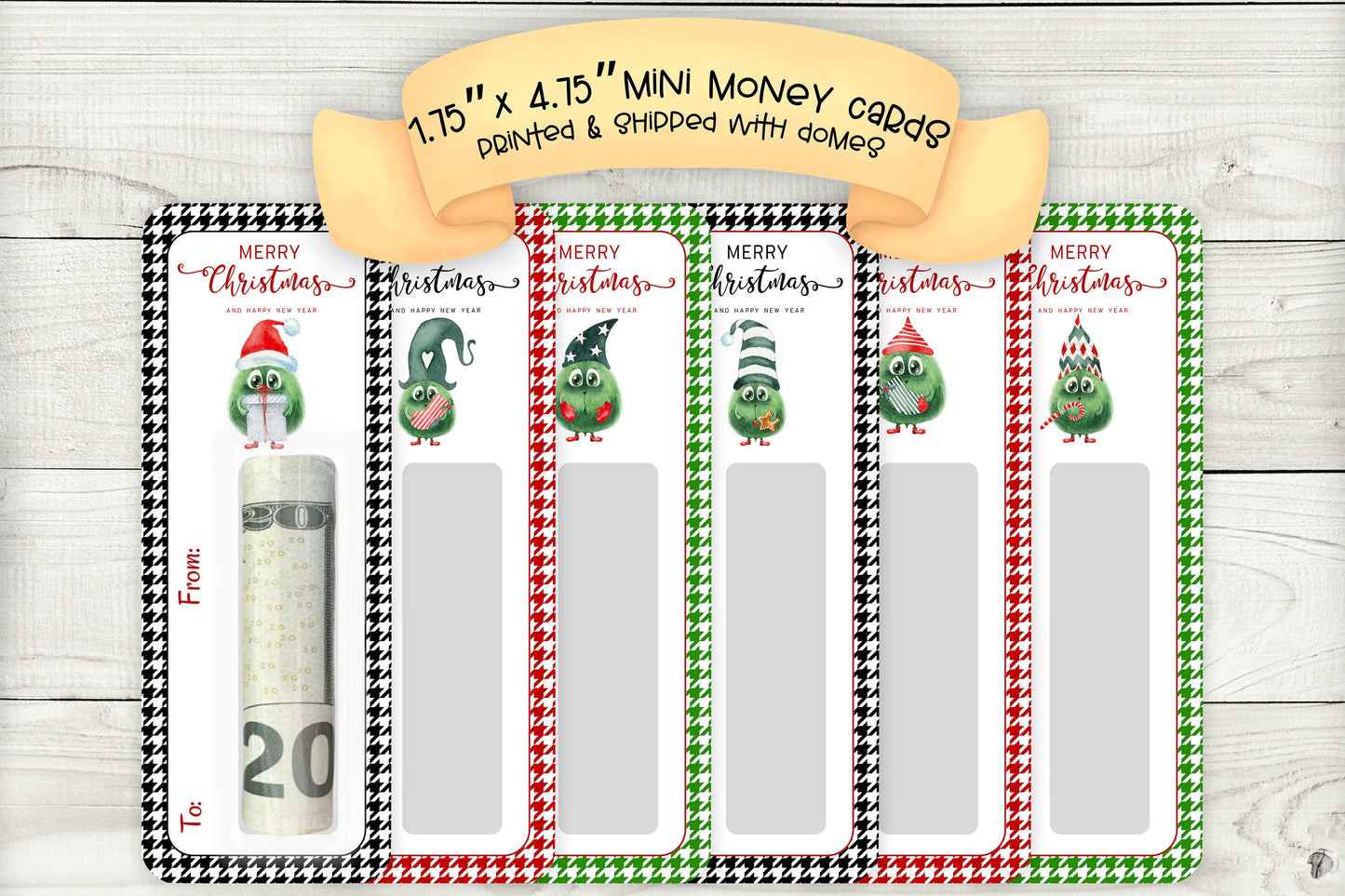 mini money cards| cute christmas creature cash holder|merry christmas green edition