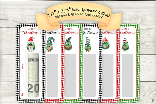 Mini Money Cards| Cute Christmas Creature Cash Holder|Merry Christmas Green Edition