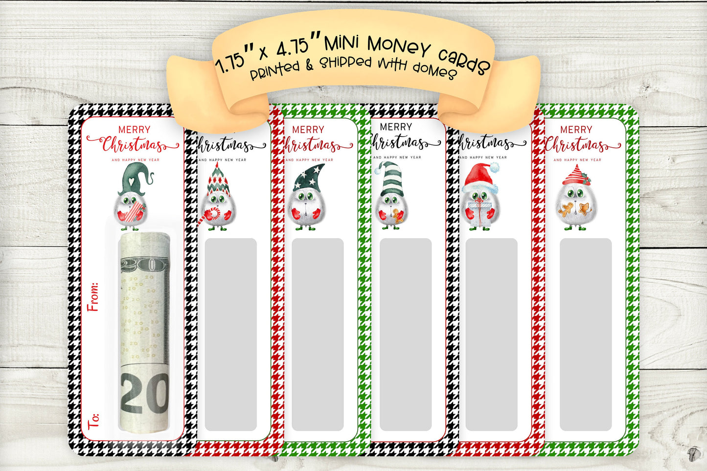 mini money cards| cute christmas creature cash holder|merry christmas white edition