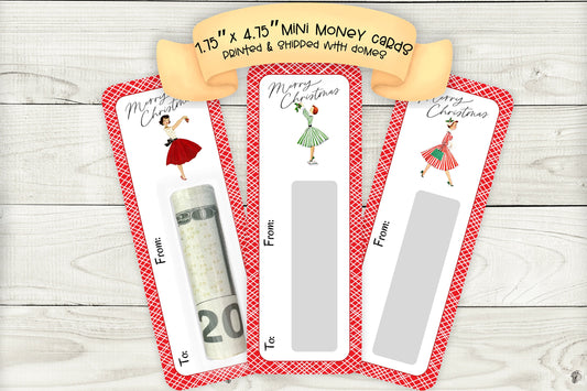 Mini Money Cards | Retro Mid Century Christmas Cash Holder Caucasian Set 2