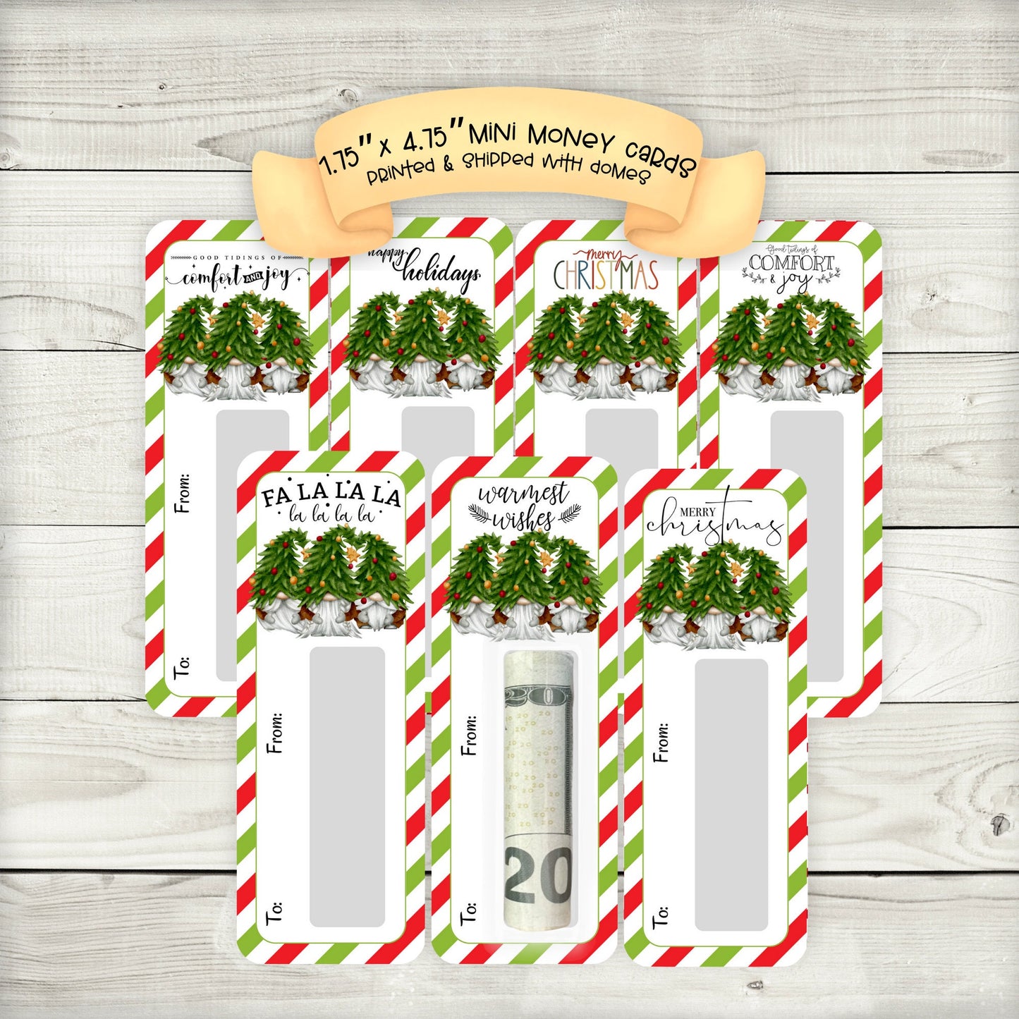 mini money cards | christmas tree gnome money holders | christmas cash | christmas gonk