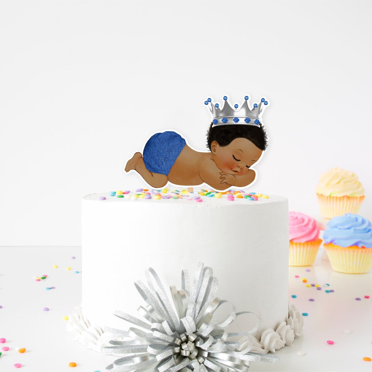 african american sleeping prince baby shower | royal blue baby shower | prince cake topper | chb1002