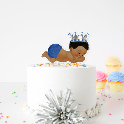 African American Sleeping Prince Baby Shower | Royal Blue Baby Shower | Prince Cake Topper | CHB1002