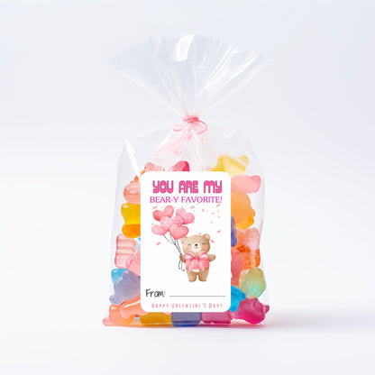 Valentine's Day Brown Bear Cards or Stickers: Kids Classroom Party Favors (Set of 12)