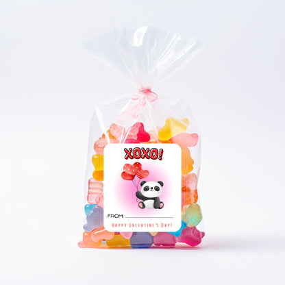 Panda Valentine's Day Cards or Stickers: Kids Classroom Set of 8