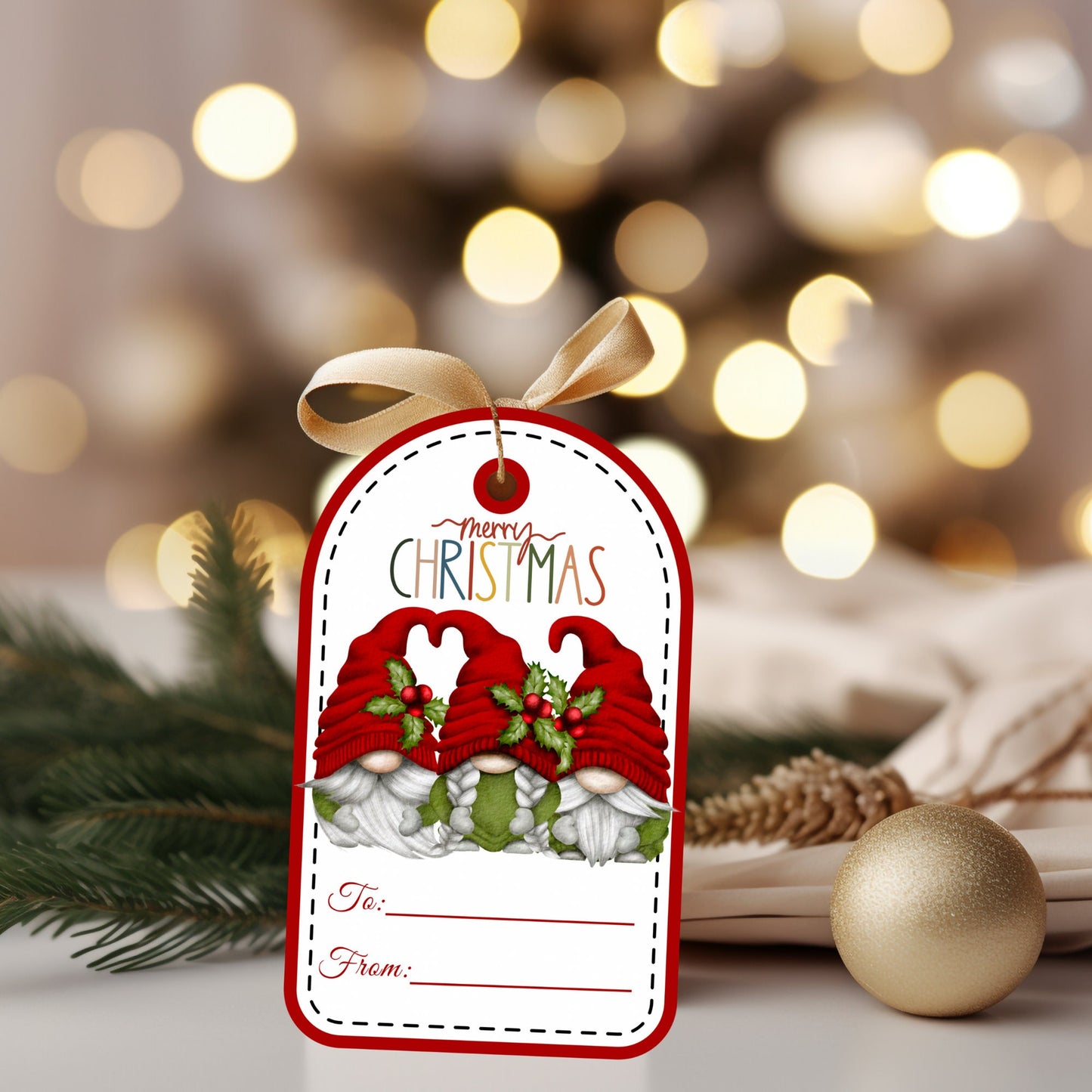 holly gnome gift tags (set of 6)