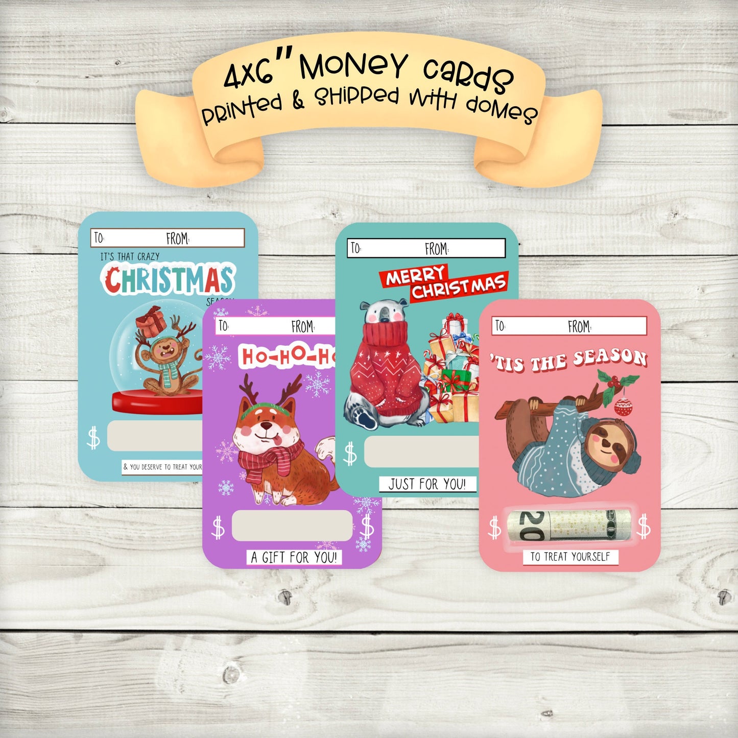 cute christmas animal cash card holders set 2