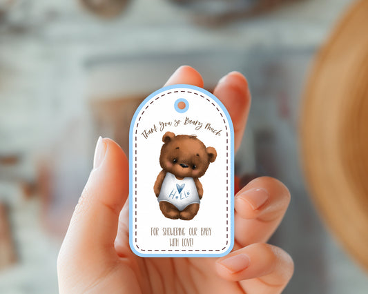 Thank You Beary Much Baby Shower Favor Tags, Teddy Bear Themed Hang Tags, Pink and Brown Baby Shower Favor Tags, Set of 6 BO02