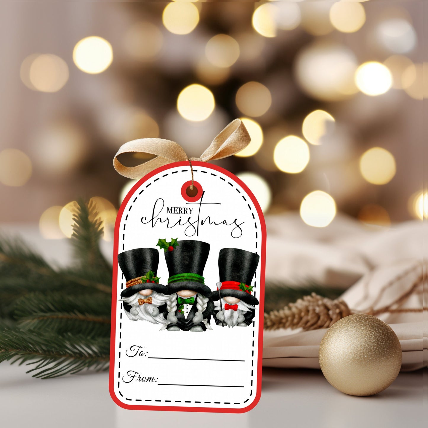 top hat christmas gnome gift tags (set of 6)