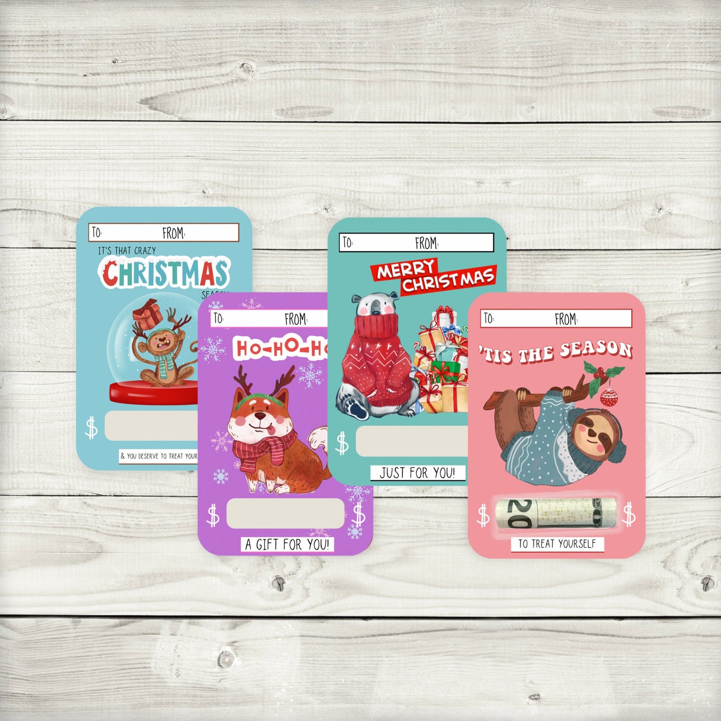 cute christmas animal cash card holders set 2