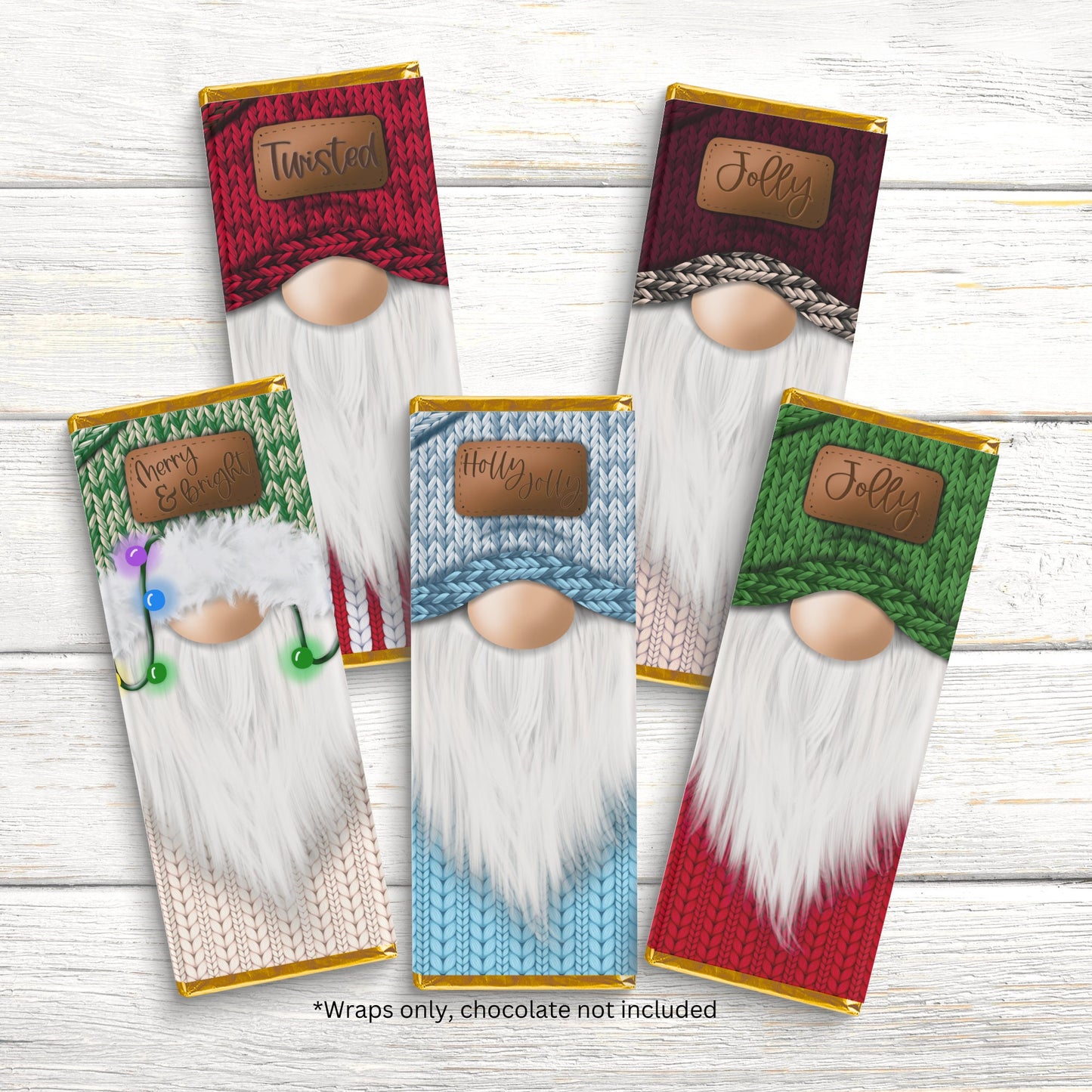 christmas sweater chocolate bar candy wrappers, candy wrappers, chocolate bar wrappers, chocolates bar labels, girl gnomes