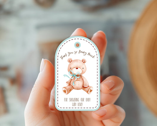 Thank You Beary Much Baby Shower Favor Tags, Teddy Bear Themed Hang Tags, Pink and Brown Baby Shower Favor Tags, Set of 6 SBB02