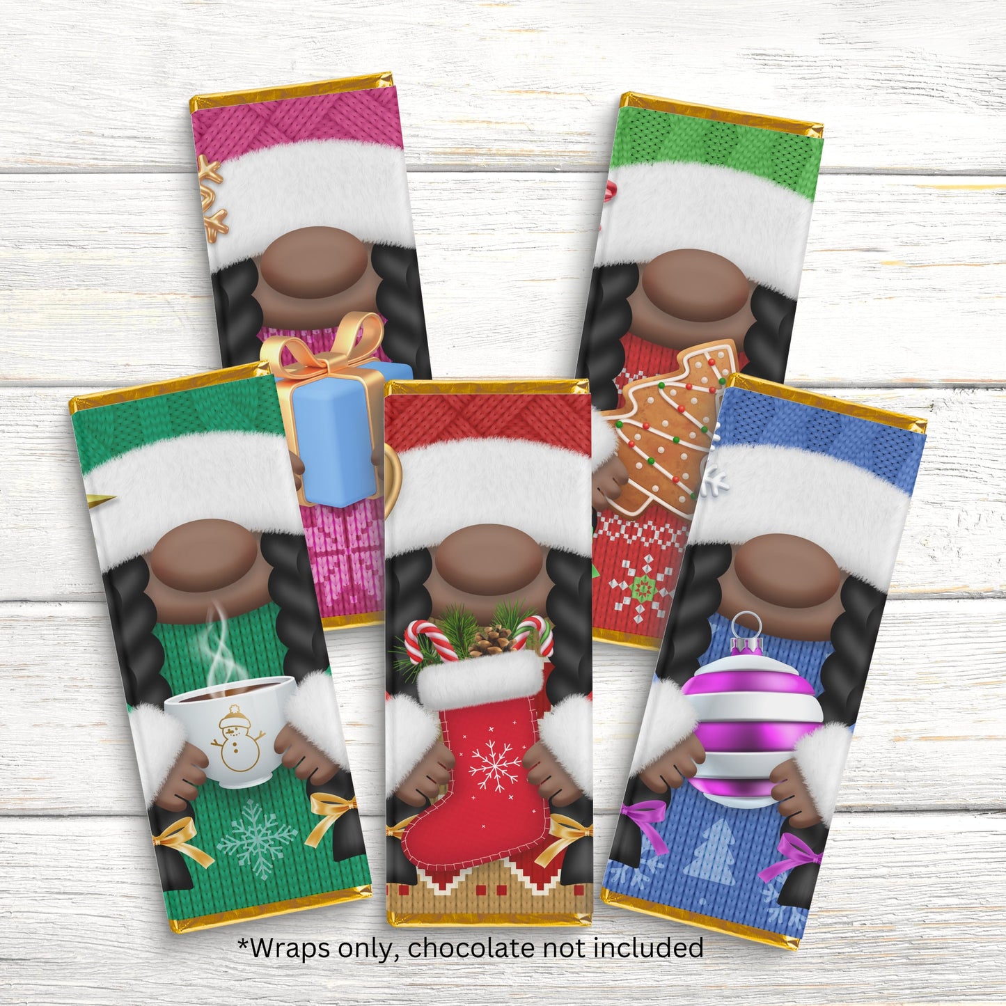 african american girl christmas chocolate bar candy wrap, candy wrappers, chocolate bar wrappers