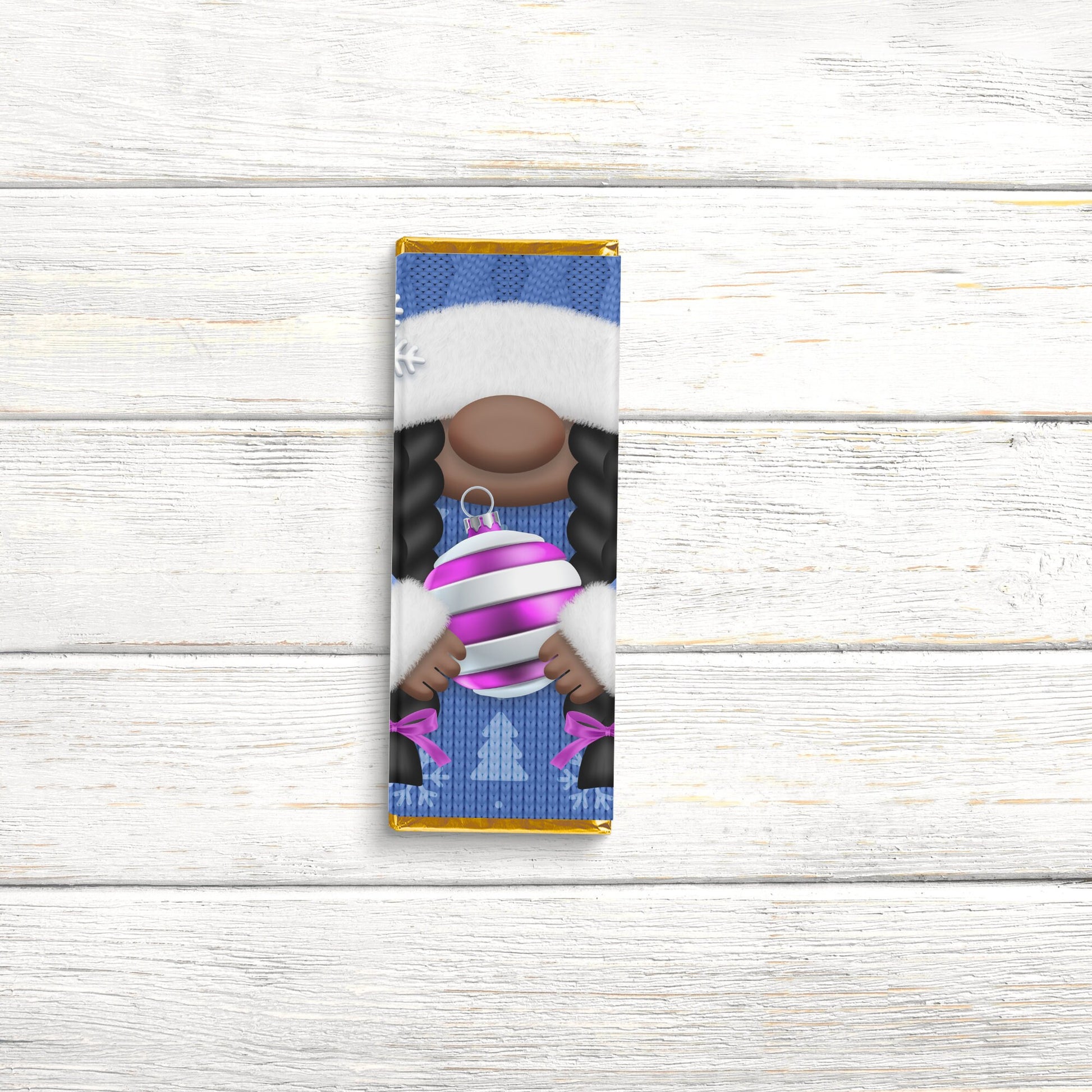 Christmas Gnome Chocolate Bar Wrappers – Inclusive Black Female Holiday Candy Bar Covers