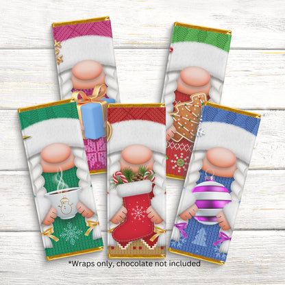 Christmas Gnome Chocolate Bar Candy Wrappers, Candy Wrappers, Chocolate Bar Wrappers, Chocolates Bar Labels, Girl Gnomes