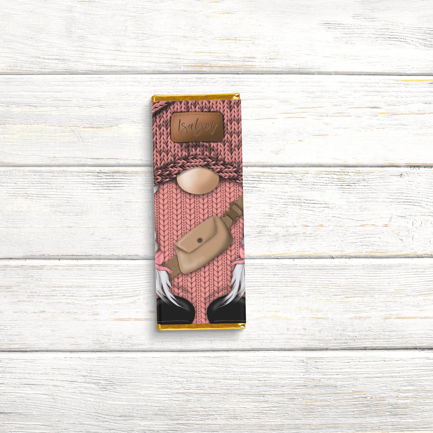 personalized gnome chocolate bar candy wrappers, candy wrappers, chocolate bar wrappers, chocolates bar labels