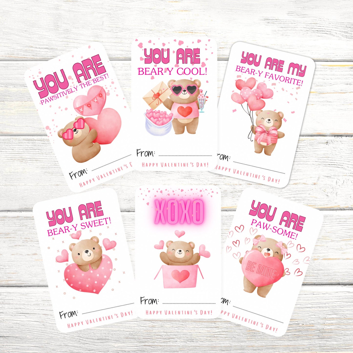 valentine's day brown bear cards or stickers: kids classroom party favors (set of 12)