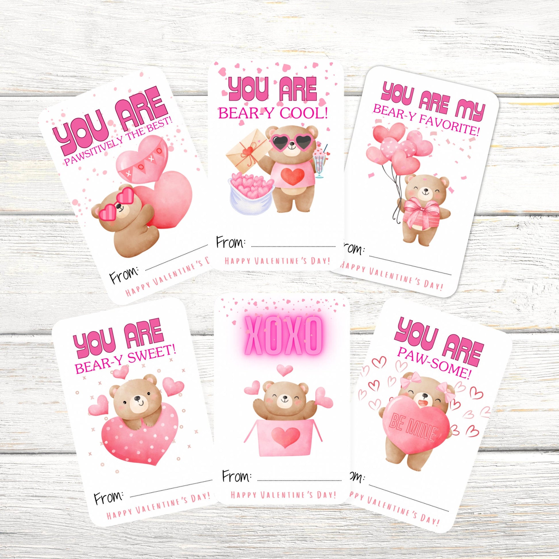Valentine's Day Brown Bear Cards or Stickers: Kids Classroom Party Favors (Set of 12)