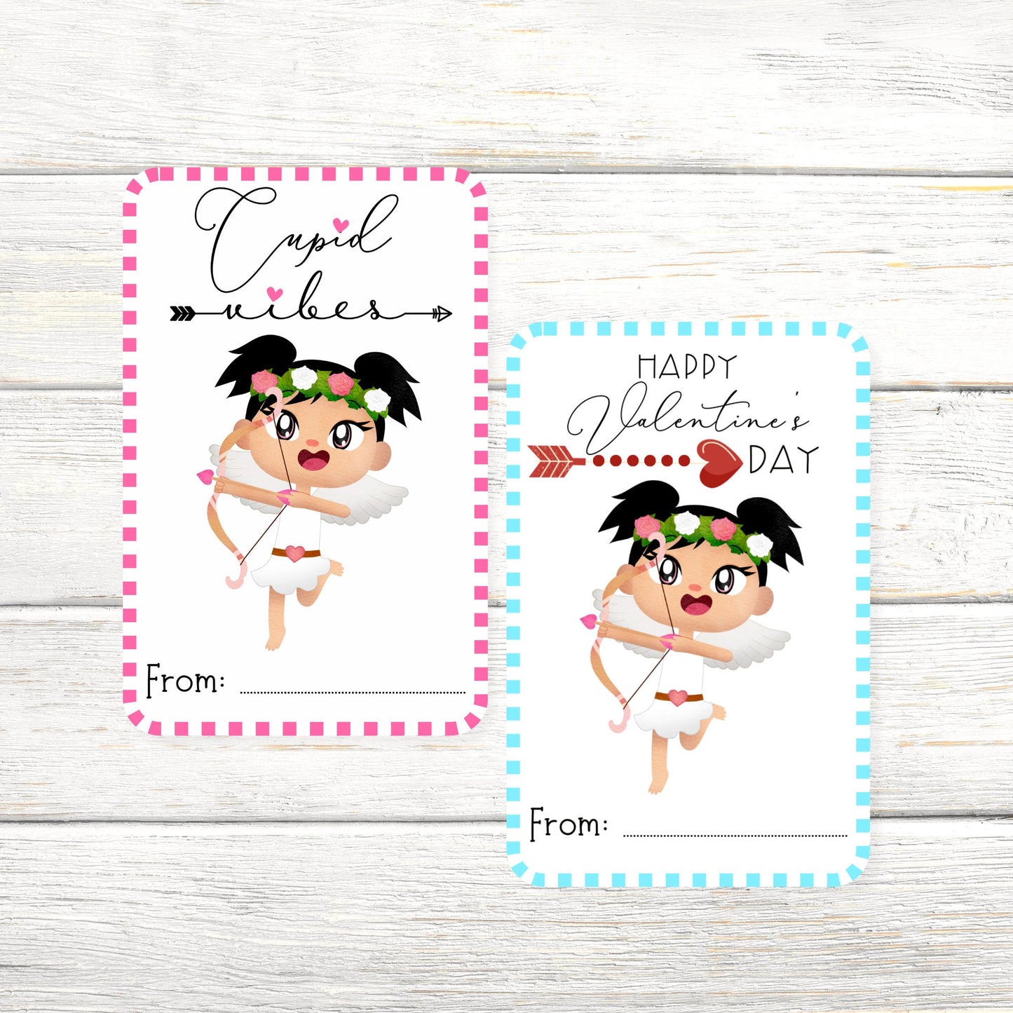 cherub valentine's day cards or stickers: cupid vibes girl set (3.5x2.25)