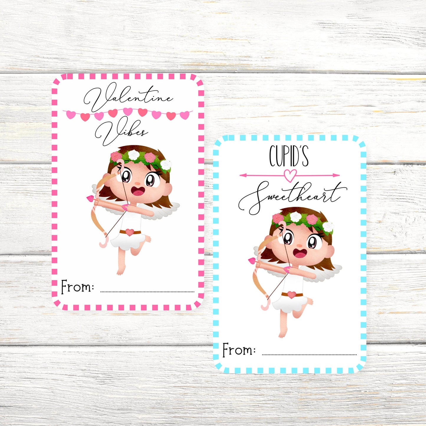 cherub valentine's day cards or stickers: cupid vibes girl set (3.5x2.25)