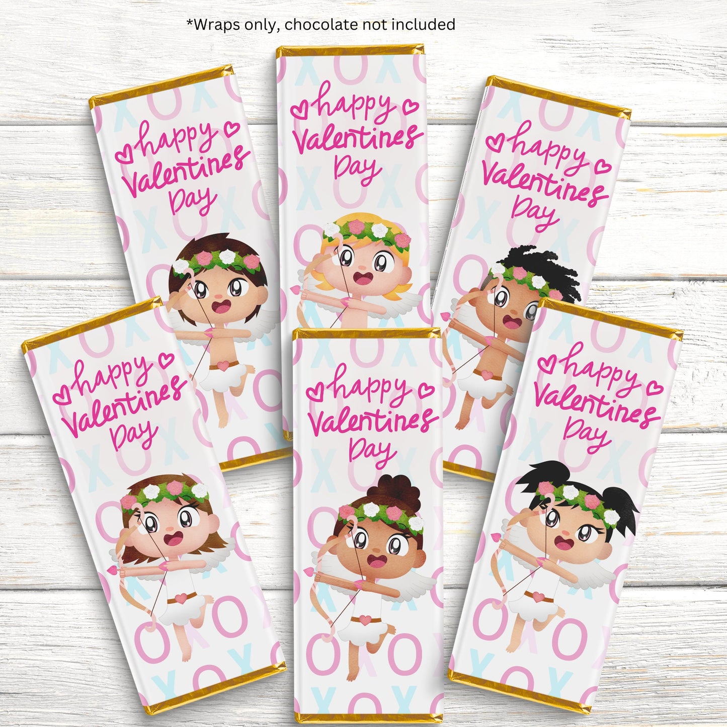 girl cherub valentines day chocolate wrap, candy bar wraps, valentines candy wrapper, valentines chocolate bar labels