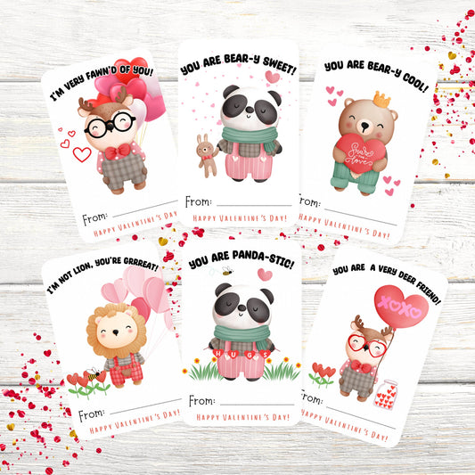 Valentine’s Day Kids Party Cards or Stickers, Valentine’s Day Classroom Cards, Valentine’s Day Tags, Set of 12 (3.5 x 2.25) Woodland Animals